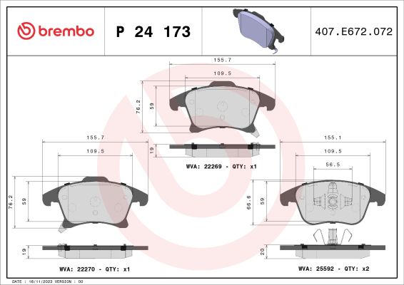 A.B.S. P 24 173 BREMBO BREMSBELÄGE, RICHTUNGSGEBUNDEN Bremsbelagsatz, Scheibenbremse